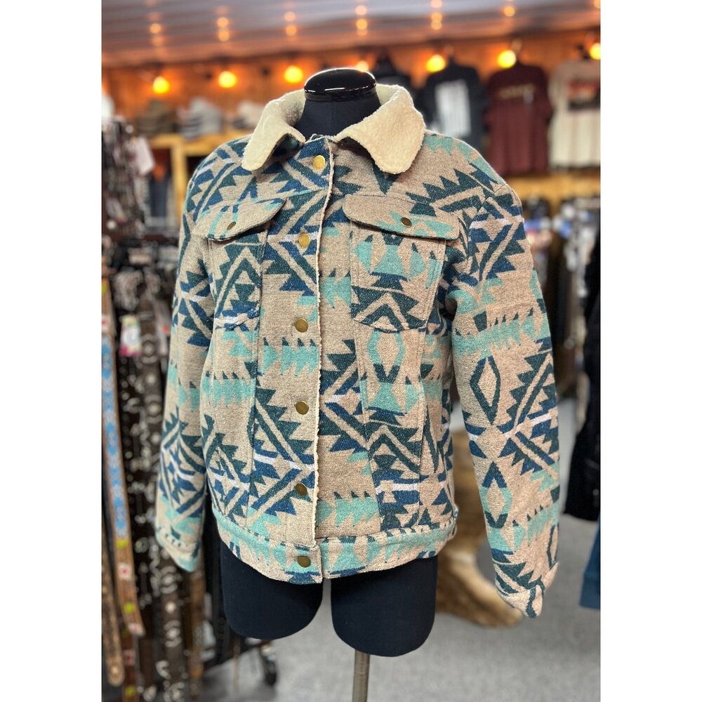 Aztec Patterned Jacket With Sherpa Collar - image 1